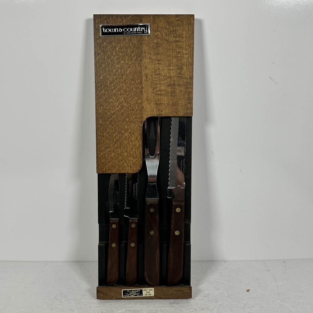 Vintage Town & Country By Washington Forge 4 Stainless Knife & Meat Fork Set MCM